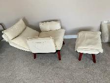 Cream fabric reclining arm chair $250.  Ottoman, 4 pillows - Photo 10