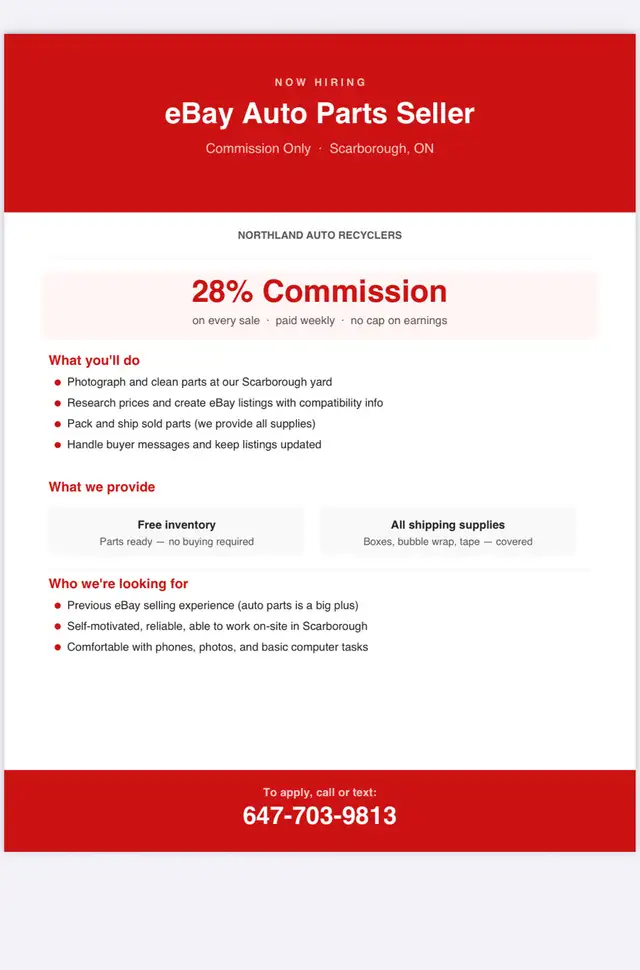 eBay Auto Parts Seller – Commission Only