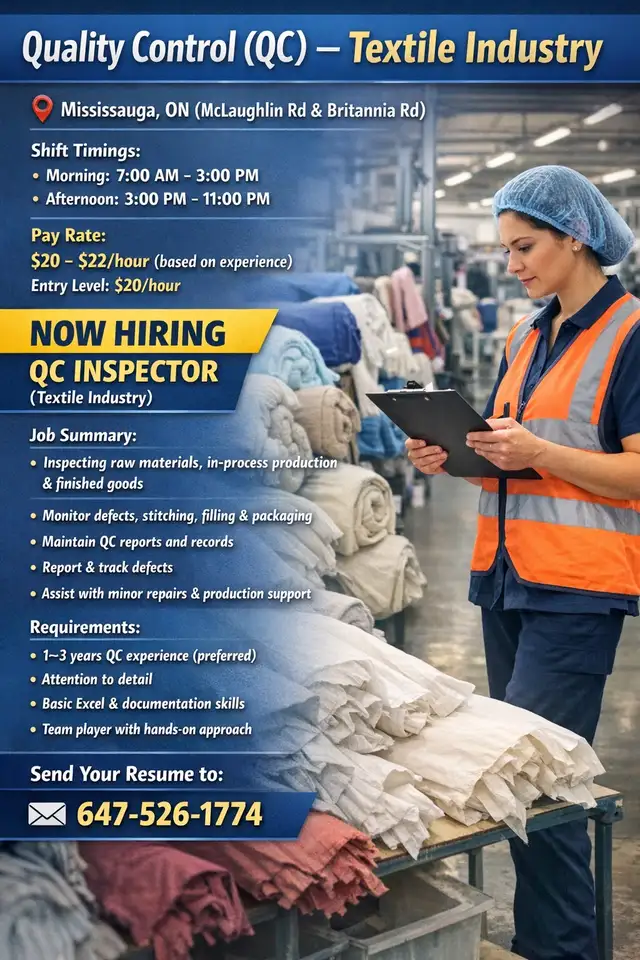 HIRING! QUALITY CHECKER TEXTILE