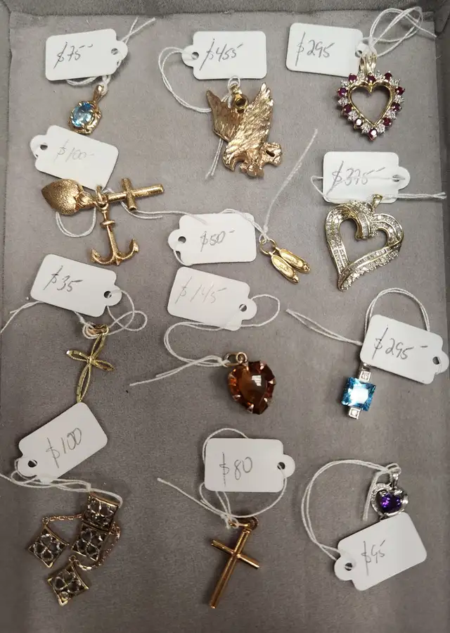 10k Gold Pendants: Crosses, Diamond, Ruby, Aquamarine, Amethyst