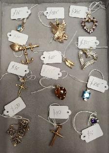 10k Gold Pendants: Crosses, Diamond, Ruby, Aquamarine, Amethyst