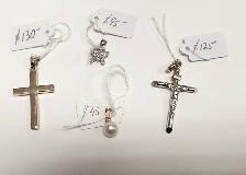 14k Gold Pendants: Cross, Diamonds, Pearls