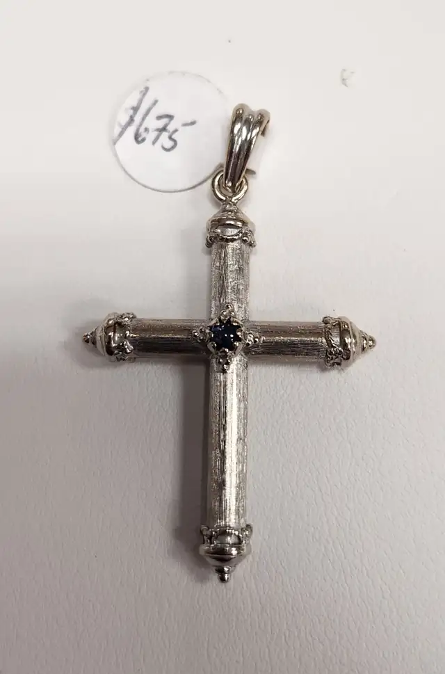 18k Gold Pendants: Cross, Sapphire, Diamonds