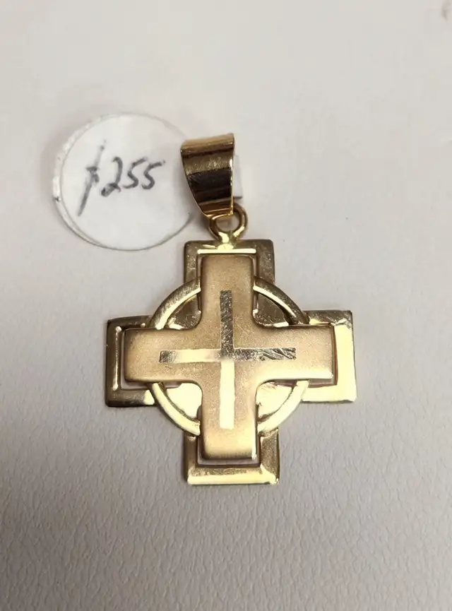 18k Gold Pendants: Cross, Sapphire, Diamonds - Photo 2