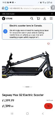 Segway Max G2 Electric Scooter $1399.00 for 1000.00