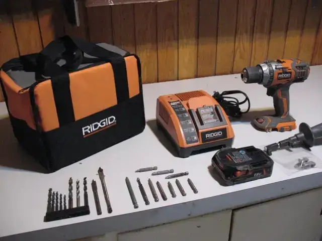 Complete RIDGID 18 Volt Drill Package with Accessories