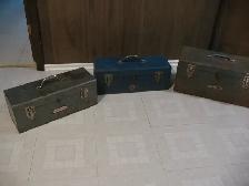 3 Metal Vintage Toolboxes