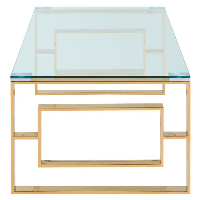 EROS COFFEE TABLE IN POLISHED GOLD AND THICK GLASS.. - Photo 8