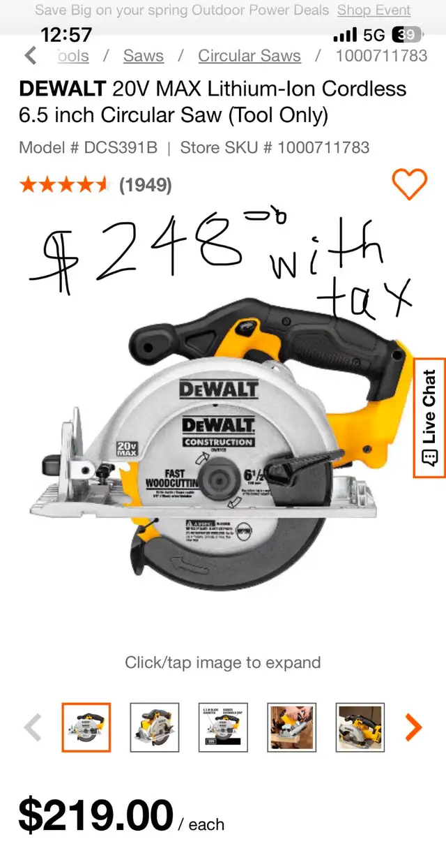 DEWALT 20V Cordless 6.5 inch Circular Saw - Photo 4
