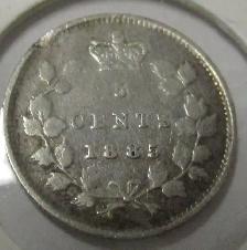 1885 (LARGE 5) CANADA VICTORIAN SILVER FIVE CENT