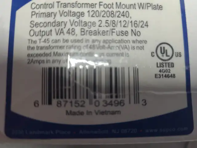 TRANSFO PRI=120/208/240V, SEC=2.5/8/12/16/24V 48VA NEUF T45 - Photo 2