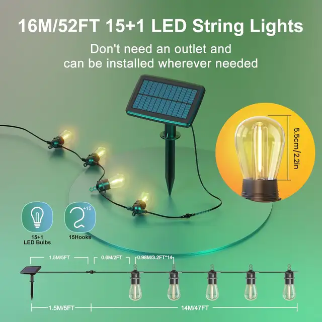 52FT Solar String Lights Outdoor with Remote, Type-C& Solar - Photo 4