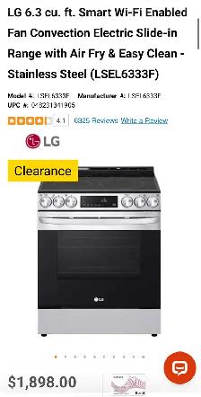 LG 6.3 Cu Ft Smart Electric Range – Air Fry