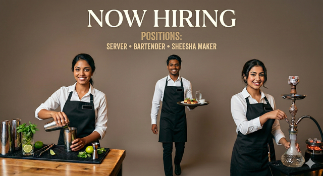 Hiring Server & Sheesha(hookah)Makers/Helpers
