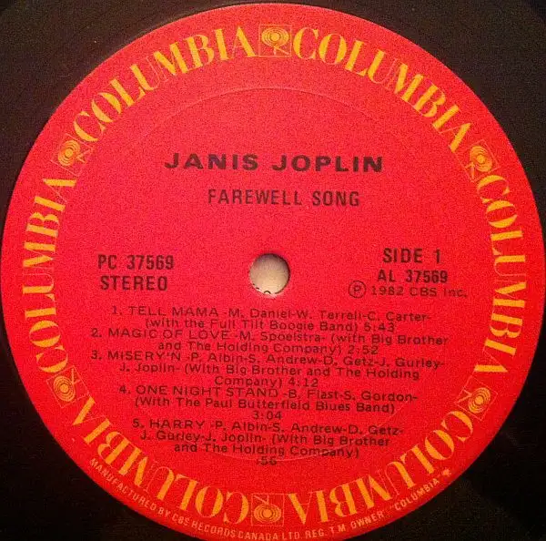 Janis Joplin Farewell Song Vinyl Lp - Photo 3