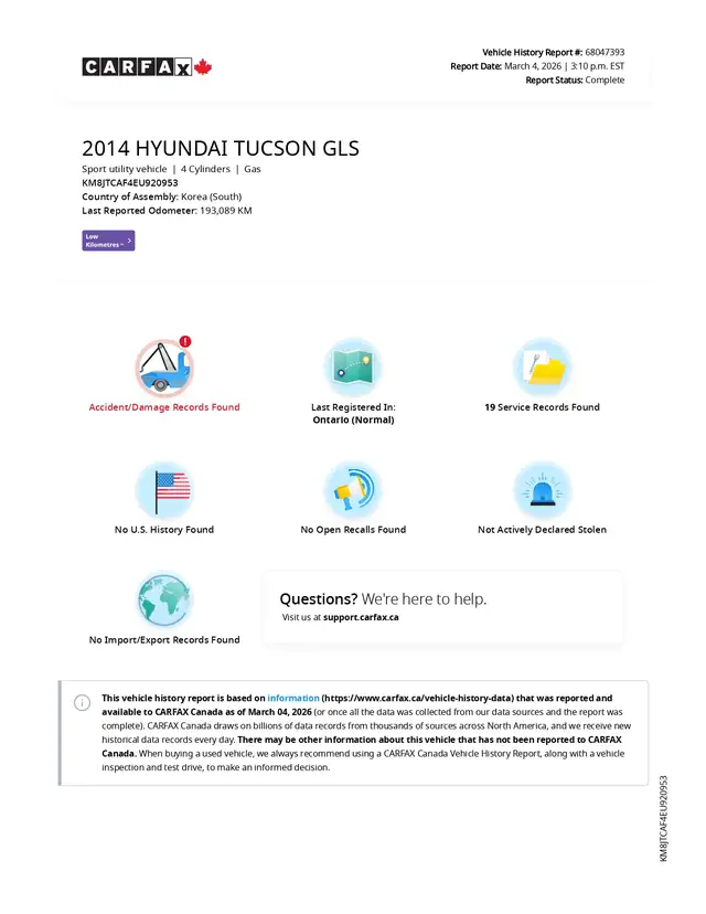 2014 Hyundai Tucson GL AWD, 2.0L 4cyl - Photo 2