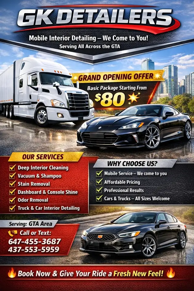 Mobile Car & Truck Interior Cleaning | GTA | Starting $80