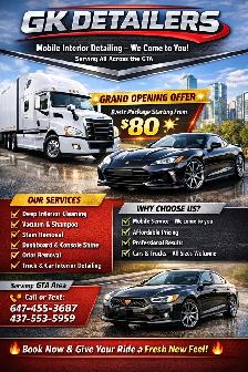 Mobile Car & Truck Interior Cleaning | GTA | Starting $80