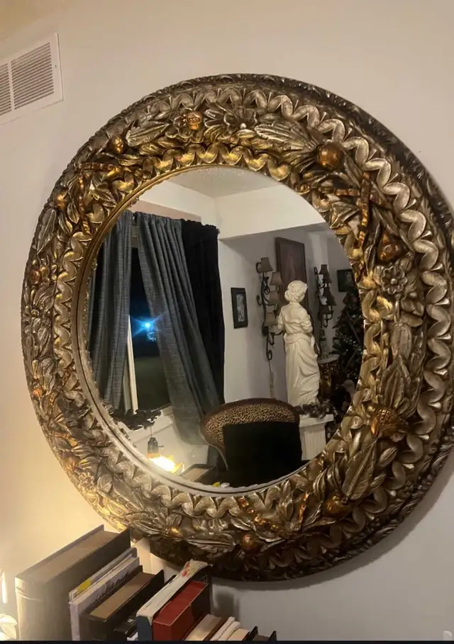 Large 3-D Gold Gilded n Copper Mirror