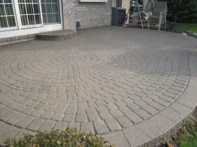 Paving stones, Firepit, Backyard design