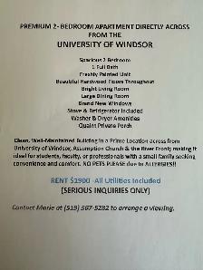 Premium Location-2 Bedroom near University of Windsor
