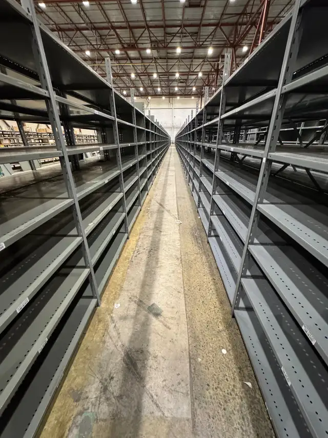 used metal industrial shelf units 2' deep x 4' wide x 7'4 tall - Photo 3