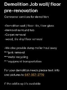 Demolition Job wall/ floor pre-renovation & Junk Removal 647-957 - Photo 2
