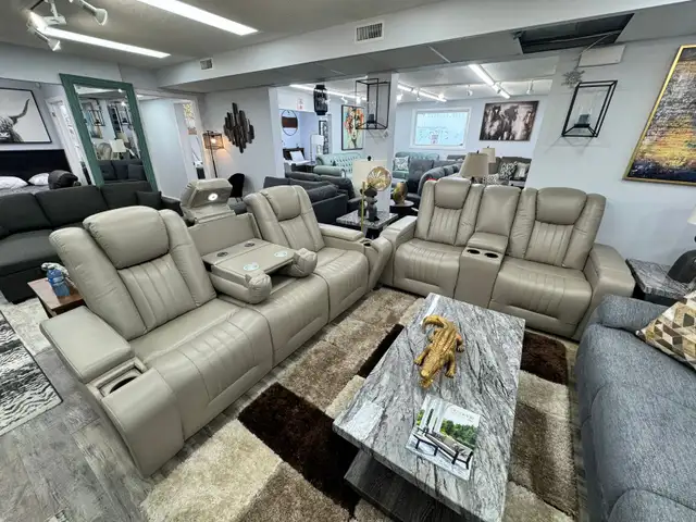 New Smart Power Recliner Set In Leathaire Upholstery Clearance