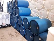 55 gallons plastic barrels, 2 caps on top.