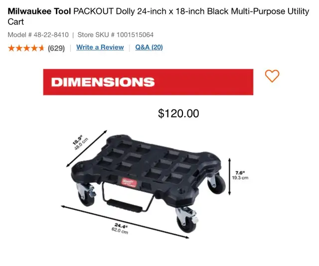 Milwaukee Tool PACKOUT Dolly 24-inch x 18-inch