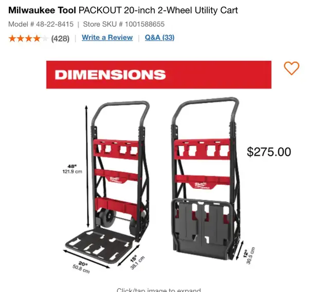 Milwaukee Tool PACKOUT 20-inch 2-Wheel Utility Cart