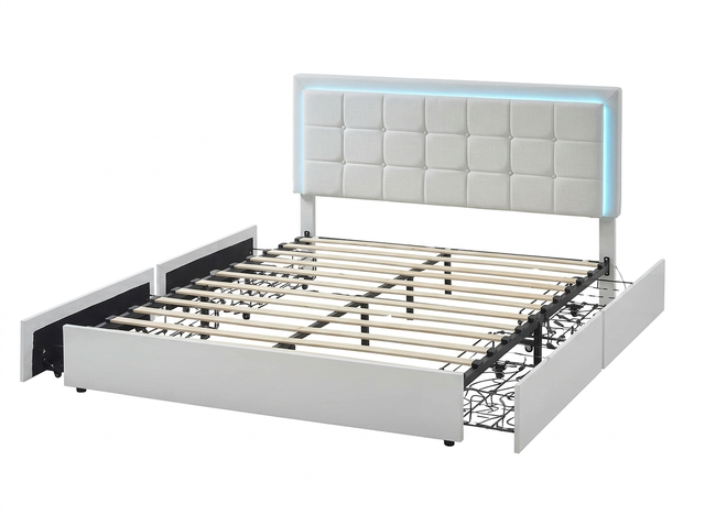 Brand New Queen Bed With LED Light & Drawers $399