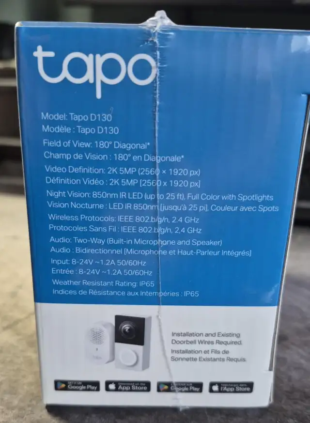 TP-LINK TAPO D130 2K VIDEO DOORBELL–NEW SEALED – NO SUBSCRIPTION - Photo 5
