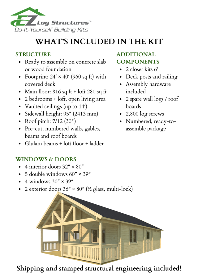 960 sq ft 2-Bedroom Lofted Pre-Fab Cabin Kit | FREE SHIPPING - Photo 3