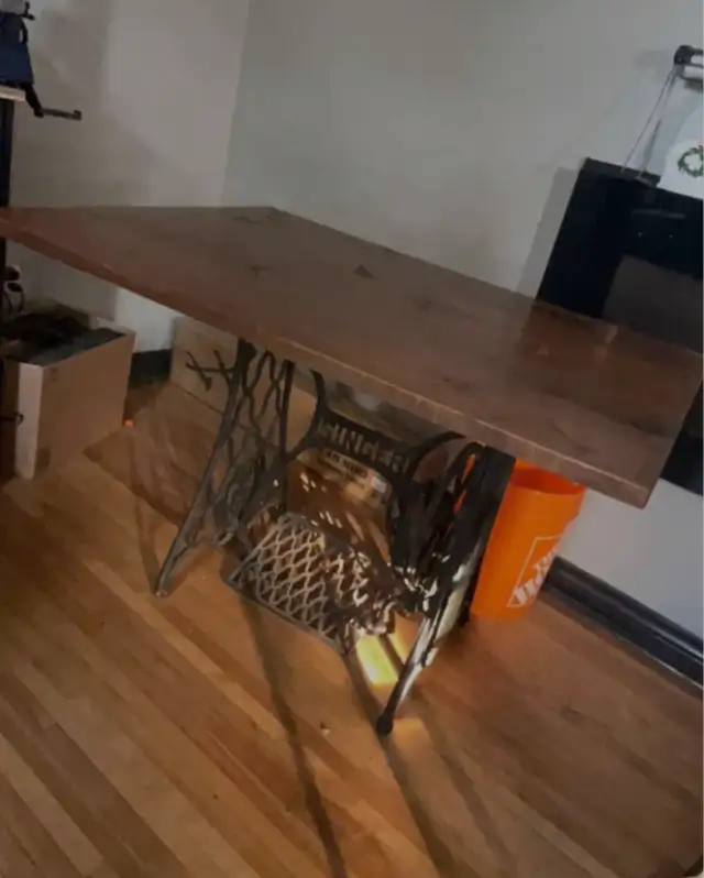 Farmstyle Table on Singer Sewing Machine Base