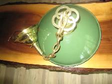 VINTAGE CTS 12 INCH GREEN WHITE PORCELAIN INDOOR CEILING FIXTURE