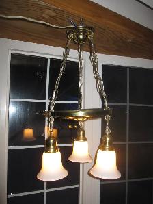 1940s 3 LIGHT BRASS PAN CEILING FIXTURE NEW SOCKETS & REWIRED
