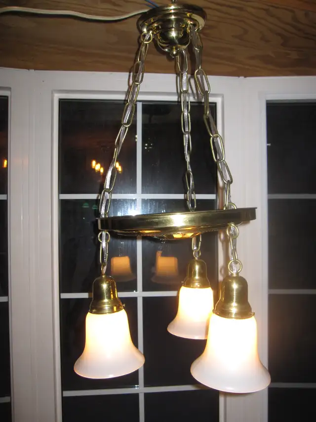 1940s 3 LIGHT BRASS PAN CEILING FIXTURE NEW SOCKETS & REWIRED - Photo 2