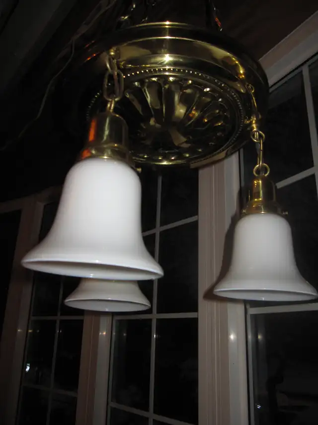 1940s 3 LIGHT BRASS PAN CEILING FIXTURE NEW SOCKETS & REWIRED - Photo 3