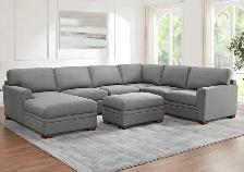 Grey fabric sectional with chaise and storage ottoman - Photo 5
