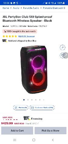 JBL PartyBox Club 120 Splashproof Bluetooth Wireless Speaker