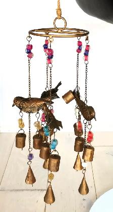 Colorful Glass Balls Copper Birds Wind Chime