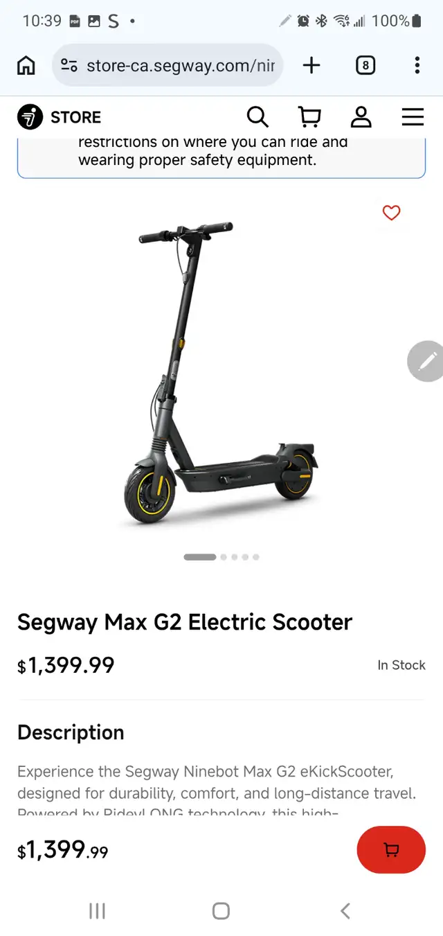 Segway Max G2 Electric Scooter $1399 letting go for 800.00