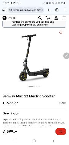 Segway Max G2 Electric Scooter $1399 letting go for 800.00