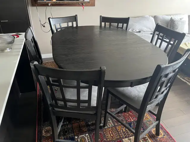 Dark Wood Counter Height Dining Table Set with 6 Chairs - Photo 5