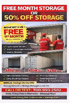 50% OFF SELF STORAGE & MOVING SERVICES– Morinville 8x10, 8x20