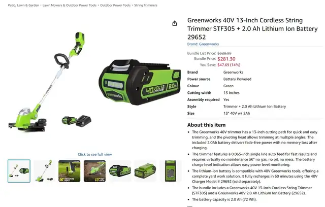 Brand New Greenworks 40V String Trimmer For Sale - Photo 8