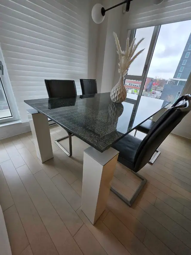 High End Glass Table with 4 leather chairs