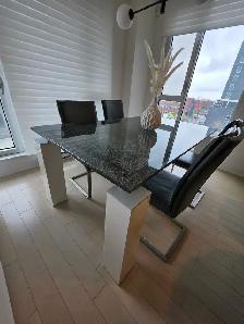 High End Glass Table with 4 leather chairs