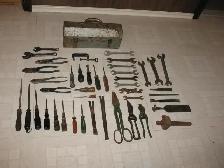 Vintage Metal Toolbox with 50 Vintage Hand Tools